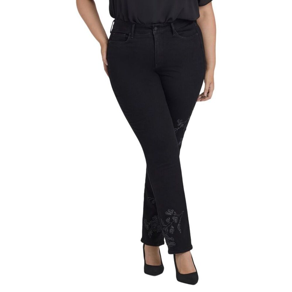 Nydj Womens  Plus Marilyn Black Rinse Straight Leg Jean